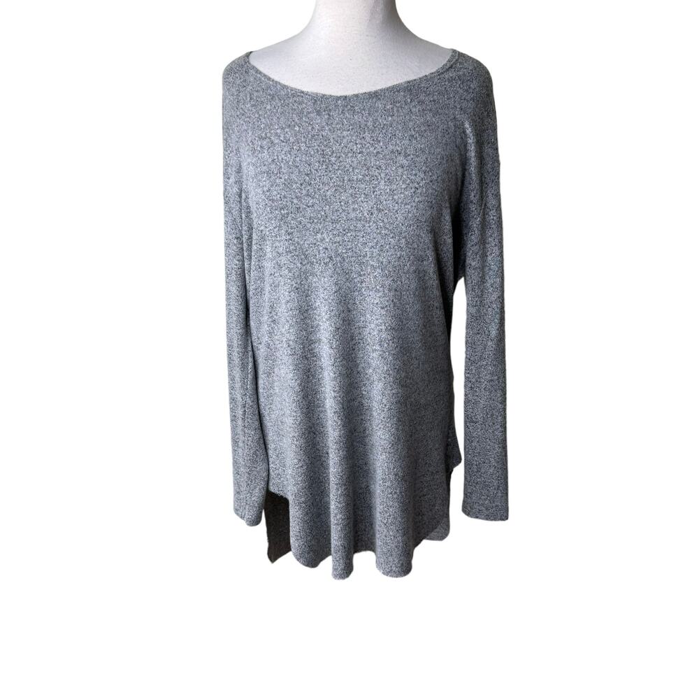 JOAH BROWN Boat Neck Heathered Gray High Low Long Sleeve Tunic One Size